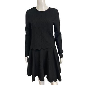 JONATHAN SIMKHAI Black Scalloped Knit Sweater and A-Line Skirt Set Size US M